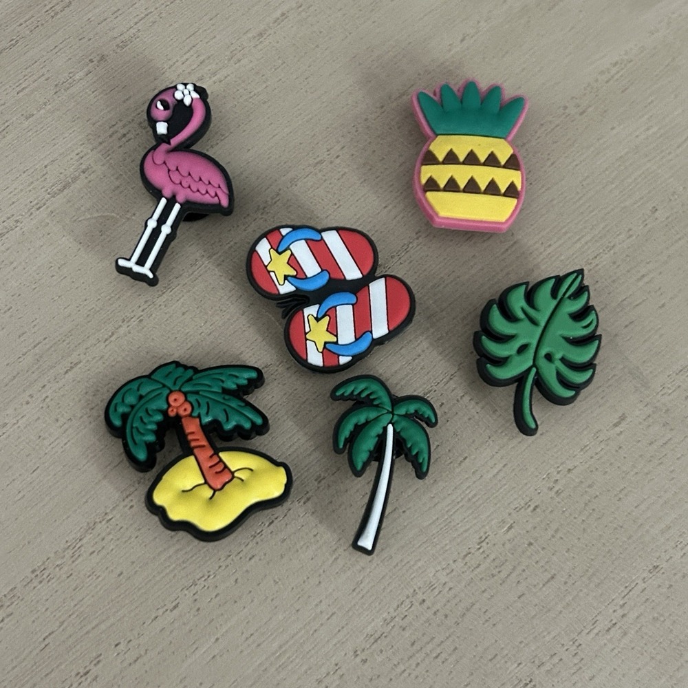 Hawaiian Tropical Charms Set Of 6 Shoe Jewelry Flamingo Palm Pineapple